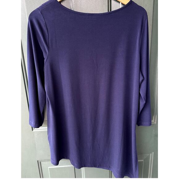 Susan Graver Sz M Liquid Knit Asymmetric Hem Tunic w/ 3/4 Sleeves QVC Classic - Picture 4 of 5